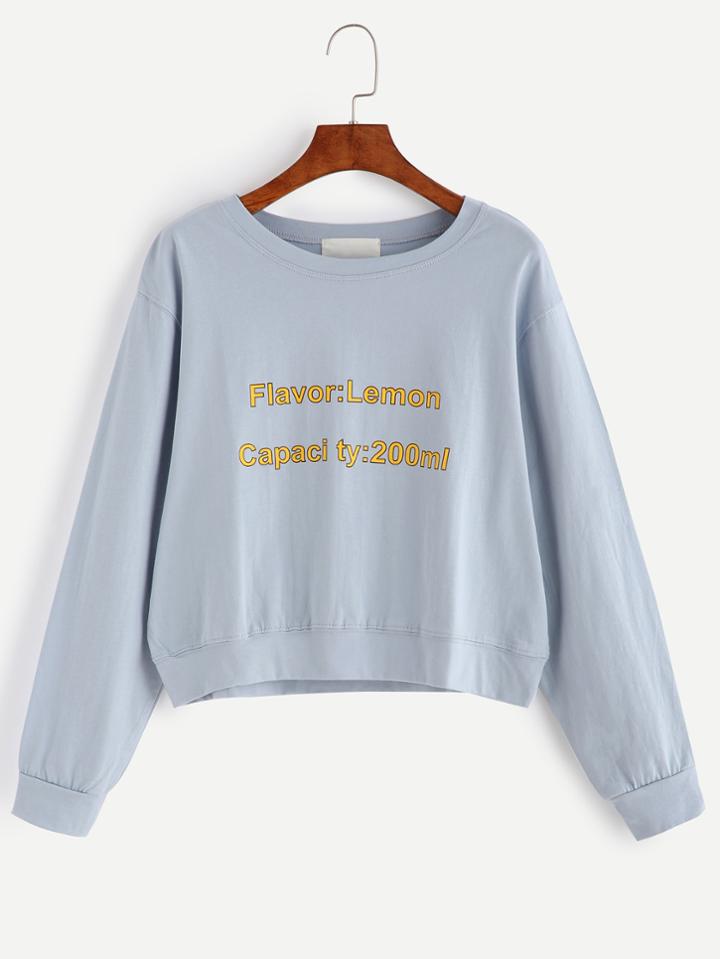 Romwe Blue Slogan Print Sweatshirt