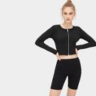 Romwe Zip Through Top With Cycling Shorts