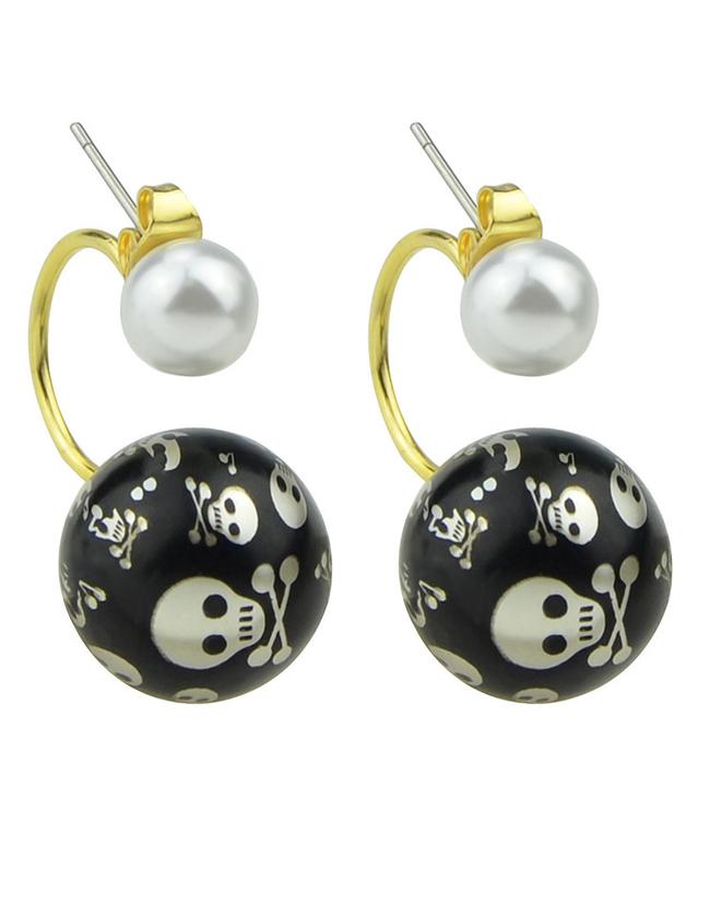 Romwe White Pearl Stud Double Ball Earrings