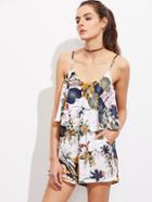 Romwe Tropical Print Double Layer Cami Romper