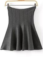 Romwe Knit Flare Grey Skirt