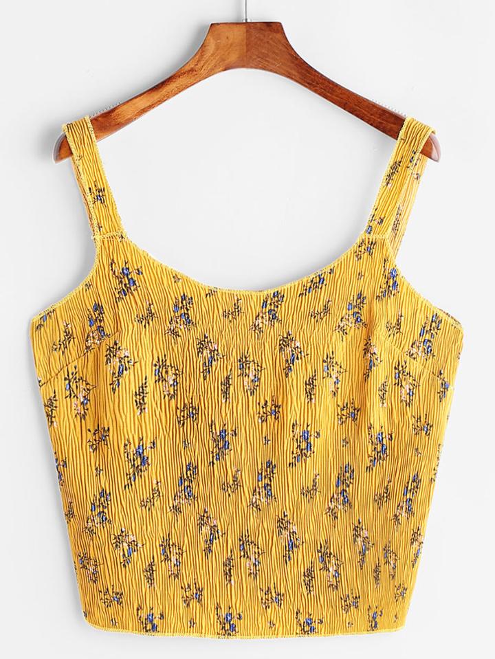 Romwe Ditsy Print Shirred Strap Top
