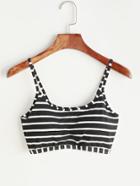 Romwe Black And White Striped Crop Cami Top