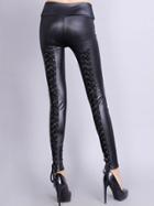 Romwe Slim Black Lace Up Pu Leggings