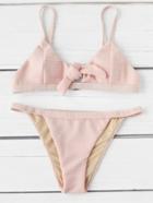 Romwe Knot Front Thin Strap Textured Bikini Set
