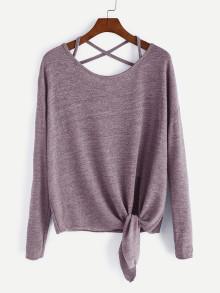 Romwe Drop Shoulder Crossover Tie Front Top