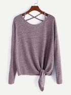 Romwe Drop Shoulder Crossover Tie Front Top
