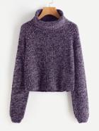 Romwe Raglan Sleeve Rolled Neck Crop Sweater