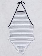 Romwe Striped Detail Halter One-piece Swimwear