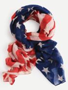 Romwe Stars And Stripes Voile Scarf