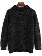 Romwe Turtleneck Dip Hem Black Jumper