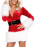 Romwe Christmas Hooded Belt Bodycon Red Dress