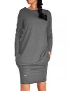 Romwe Long Sleeve Jersey Jumper Dress - Dark Grey
