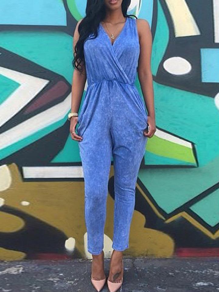 Romwe Deep V Neck Wraped Jumpsuit