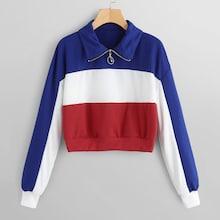 Romwe Color Block Quarter Zip Sweatshirt