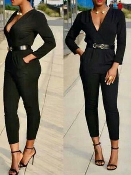 Romwe Deep V Neck Slim Jumpsuit
