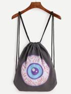 Romwe Grey Eye Print Drawstring Backpack