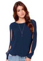 Romwe Split Sleeve Loose Blue Blouse