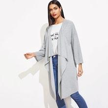 Romwe Solid Waterfall Long Coat