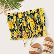 Romwe Banana Print Tie Neck Tube Top