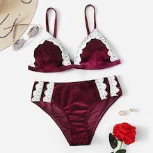 Romwe Crochet Trim Velvet Bikini Set