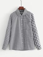 Romwe Spliced Gingham Blouse