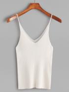 Romwe White Ribbed Knit Tight Cami Top