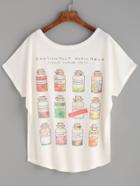 Romwe White Bottle Print Dolman Sleeve T-shirt