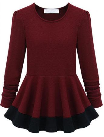 Romwe Red Long Sleeve Slim Ruffle Dress