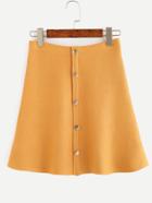 Romwe Yellow Button Front Knit A Line Skirt