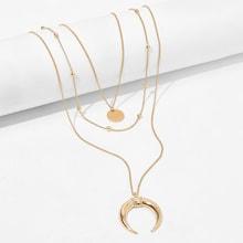 Romwe Disc & Moon Pendant Layered Chain Necklace 1pc
