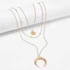 Romwe Disc & Moon Pendant Layered Chain Necklace 1pc