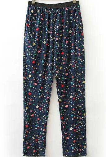 Romwe Elastic Waist Star Print Pant