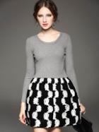 Romwe Grey Round Neck Long Sleeve Knit Dress