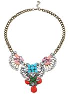 Romwe Blue Drop Gemstone Fan-shaped Necklace