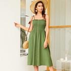 Romwe Button Front Shirred Cami Dress