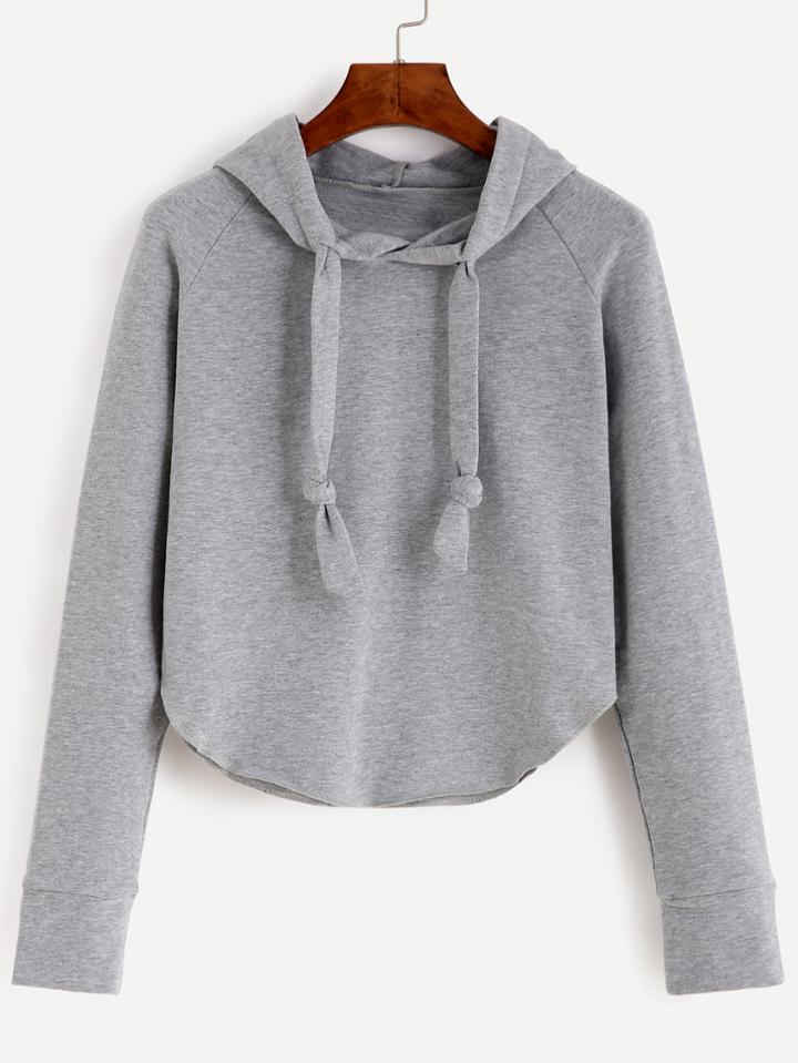Romwe Grey Raglan Sleeve Hooded Sweatshirt