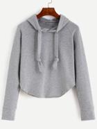 Romwe Grey Raglan Sleeve Hooded Sweatshirt