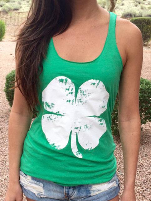 Romwe Clover Print Green Racerback Tank Top