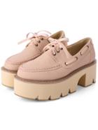 Romwe Pink Round Toe Lace Up Heavy-bottomed Flats
