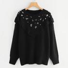 Romwe Contrast Sequin Ruffle Embellished Sweater