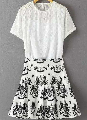 Romwe Short Sleeve Top With Horse Print Skirt