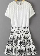 Romwe Short Sleeve Top With Horse Print Skirt