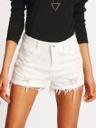 Romwe White Ripped Frayed Denim Shorts