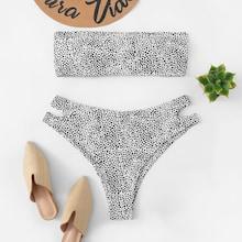 Romwe Plus Cut-out Dot Print Bikini Set