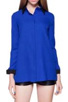 Romwe Romwe Color Block Blue Shirt