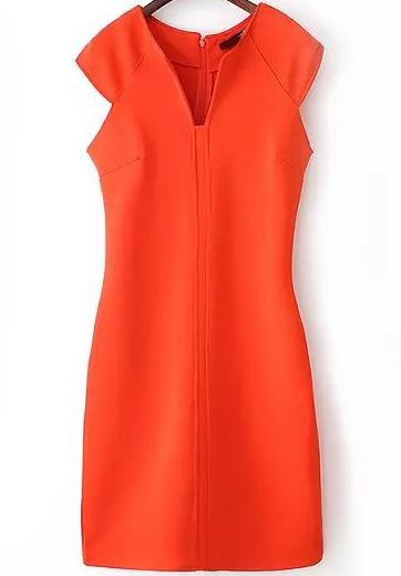 Romwe Orange V Neck Split Slim Bodycon Dress