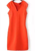 Romwe Orange V Neck Split Slim Bodycon Dress
