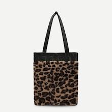Romwe Leopard Pattern Faux Fur Tote Bag