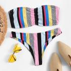 Romwe Seam Trim Bandeau With Striped Pattern Bikini Set